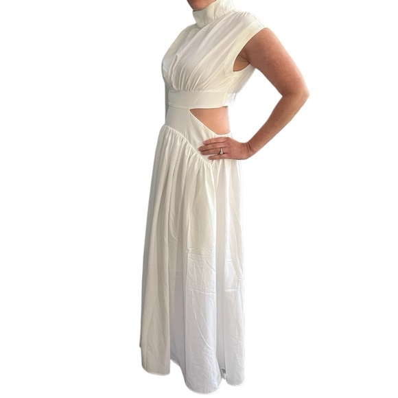 Commense Summer Casual Cap Sleeve Mock Neck Cut Out Long Dress In White Size L - Picture 4 of 13